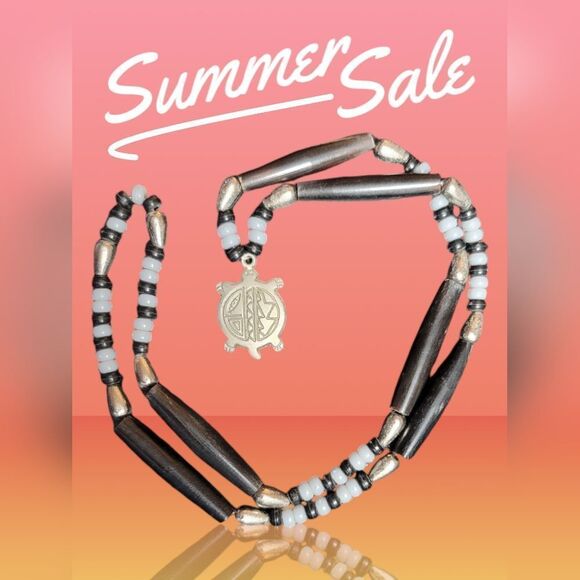 💍Beaded Necklace With Turtle Charm Vintage - Picture 1 of 4